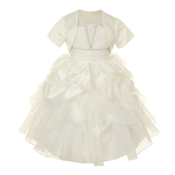 Cinderella Couture Little Girls White Taffeta Satin Bolero Communion Dress 4-6 - SophiasStyle.com